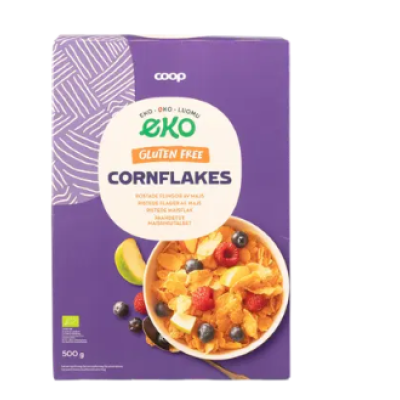 Органические кукурузные хлопья Coop paahdetut luomumaissihiutaleet gluteeniton 500 г без глютена 