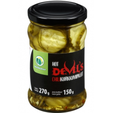 Резанные огурцы с перцем чили Devil's Chilikurkkuviipaleet 270/150г Резанные огурцы с перцем чили Devil's Chilikurkkuviipaleet 270/150г