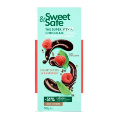 Темный шоколад с малиной и семенами конопли Sweet&Safe без добавления сахара 90г со стевией Темный шоколад с малиной и семенами конопли Sweet&Safe без добавления сахара 90г со стевией