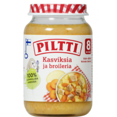 Овощное пюре Piltti Kasviksia Ja Broileria с курицей 190 г с 8 месяцев Овощное пюре Piltti Kasviksia Ja Broileria с курицей 190 г с 8 месяцев