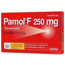 Таблетки растворимые при гриппе и простуде PAMOL F 250мг 12 таб для детей Таблетки растворимые при гриппе и простуде PAMOL F 250мг 12 таб для детей