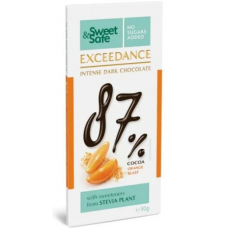 Плиточный темный шоколад без сахара SWEET & SAFE Exceedance Dark Chocolate & Orange 87% 90г с апельсином Плиточный темный шоколад без сахара SWEET & SAFE Exceedance Dark Chocolate & Orange 87% 90г с апельсином