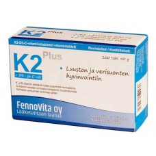 Препарат для здоровья костей Fennovita K2 Plus +D3 и C 100таб/40г Препарат для здоровья костей Fennovita K2 Plus +D3 и C 100таб/40г