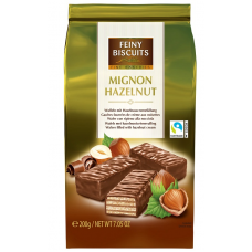 Вафли мини Feiny Biscuits Mignon Hazelnut 200г с орехово-кремовой начинкой в какао глазури в пакете Вафли мини Feiny Biscuits Mignon Hazelnut 200г с орехово-кремовой начинкой в какао глазури в пакете