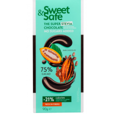 Плиточный темный шоколад Sly Sweet&Safe 75% подслащенный стевией 90г Плиточный темный шоколад Sly Sweet&Safe 75% подслащенный стевией 90г