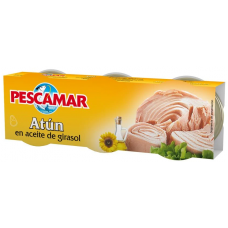 Тунец в подсолнечном масле Pescamar 240г 80х3г Тунец в подсолнечном масле Pescamar 240г 80х3г