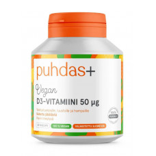 Капсулы для поддержания здоровья костной ткани и зубов PUHDAS+ KASVIPERAINEN D3-VITAMIINI 50 MKG, 60 кап Капсулы для поддержания здоровья костной ткани и зубов PUHDAS+ KASVIPERAINEN D3-VITAMIINI 50 MKG, 60 кап