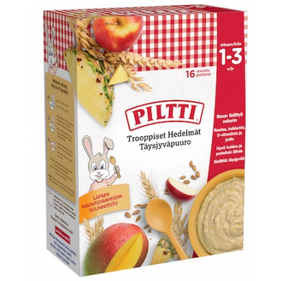 Цельнозерновая каша для детей Piltti 2x240г тропические фрукты от 1 до 3 лет