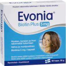 Концентрированная биотиновая добавка Evonia Biotin Plus 5 мг 60капсул Концентрированная биотиновая добавка Evonia Biotin Plus 5 мг 60капсул