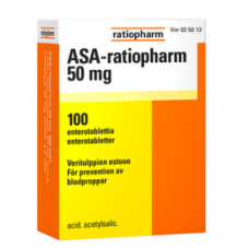 Препарат для профилактики артериальной тромбоэмболии ASA-ratiopharm 50мг 100таб Препарат для профилактики артериальной тромбоэмболии ASA-ratiopharm 50мг 100таб